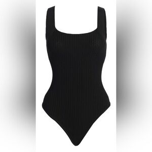 NWT • JLUXLABEL NOIR EVETTE RIBBED BODYSUIT  * SMALL * SQUARE NECK * THONG